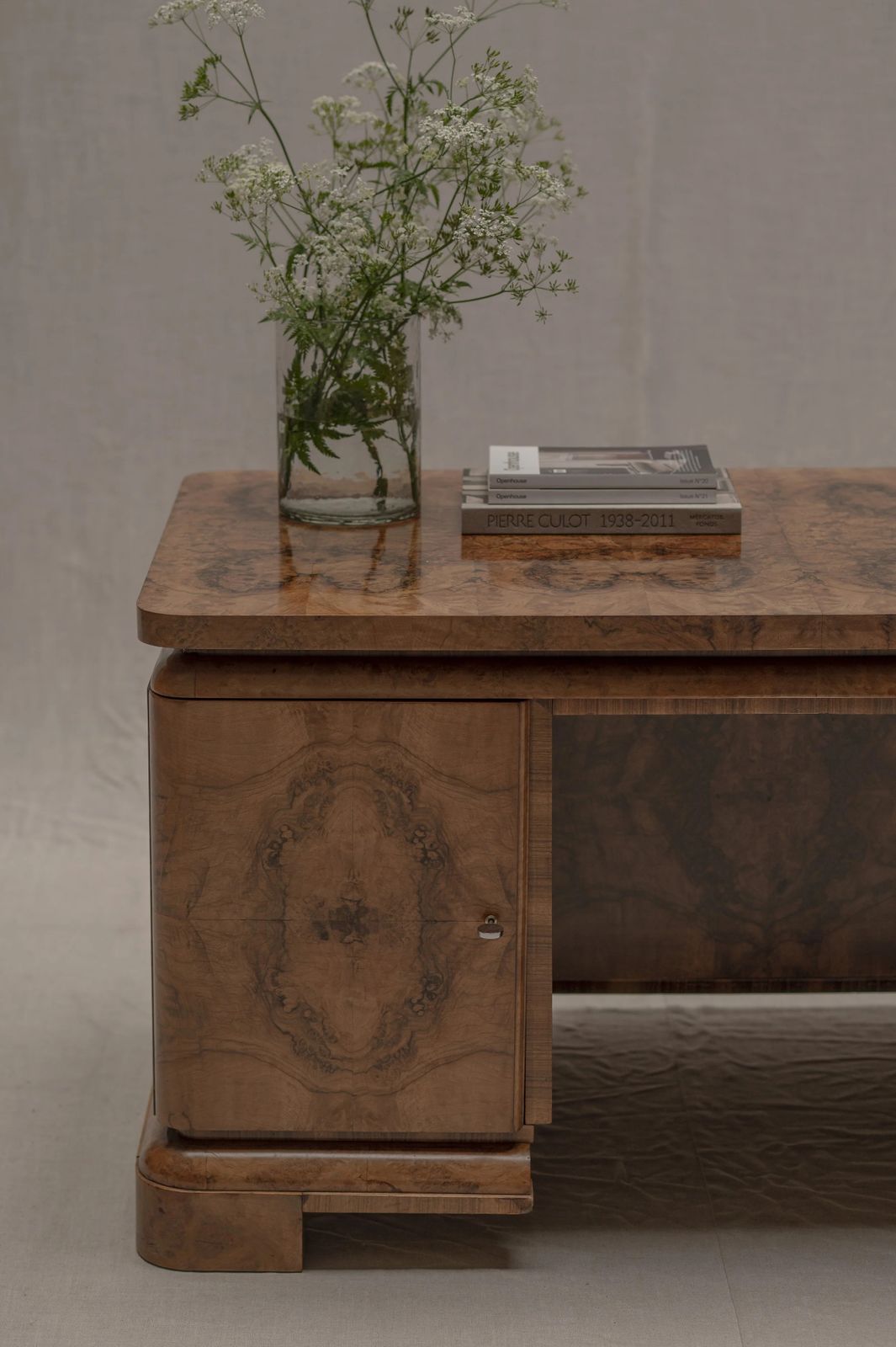 Burlwood Desk   Center Table, Circa 1940 photo 2950.0