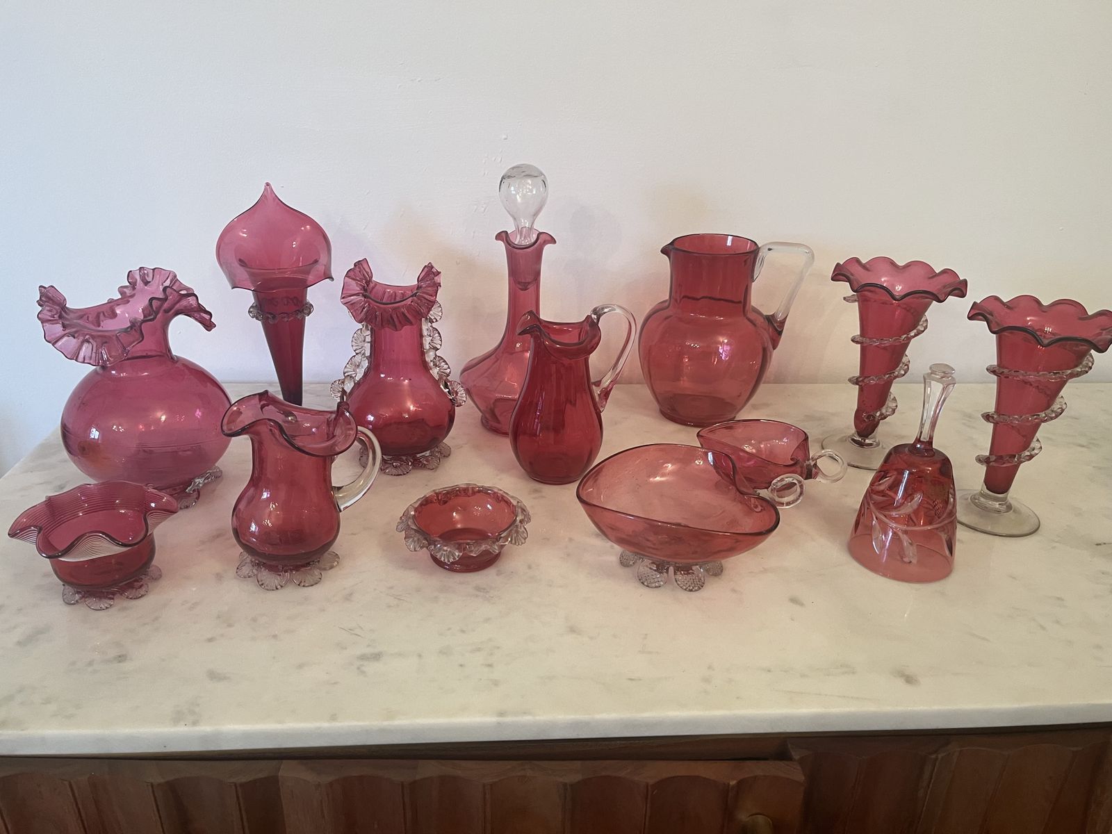 Collection Of Victorian Cranberry Glassware 13 Pieces