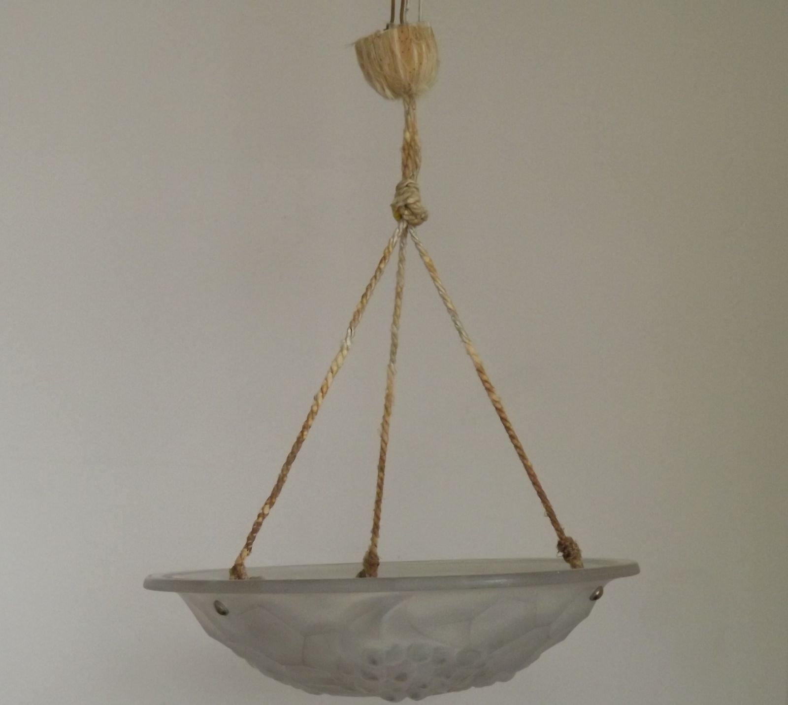 French Art Deco Ceiling Light Ros Degue Frosted Molded Glass Plafonnier photo Lighting
