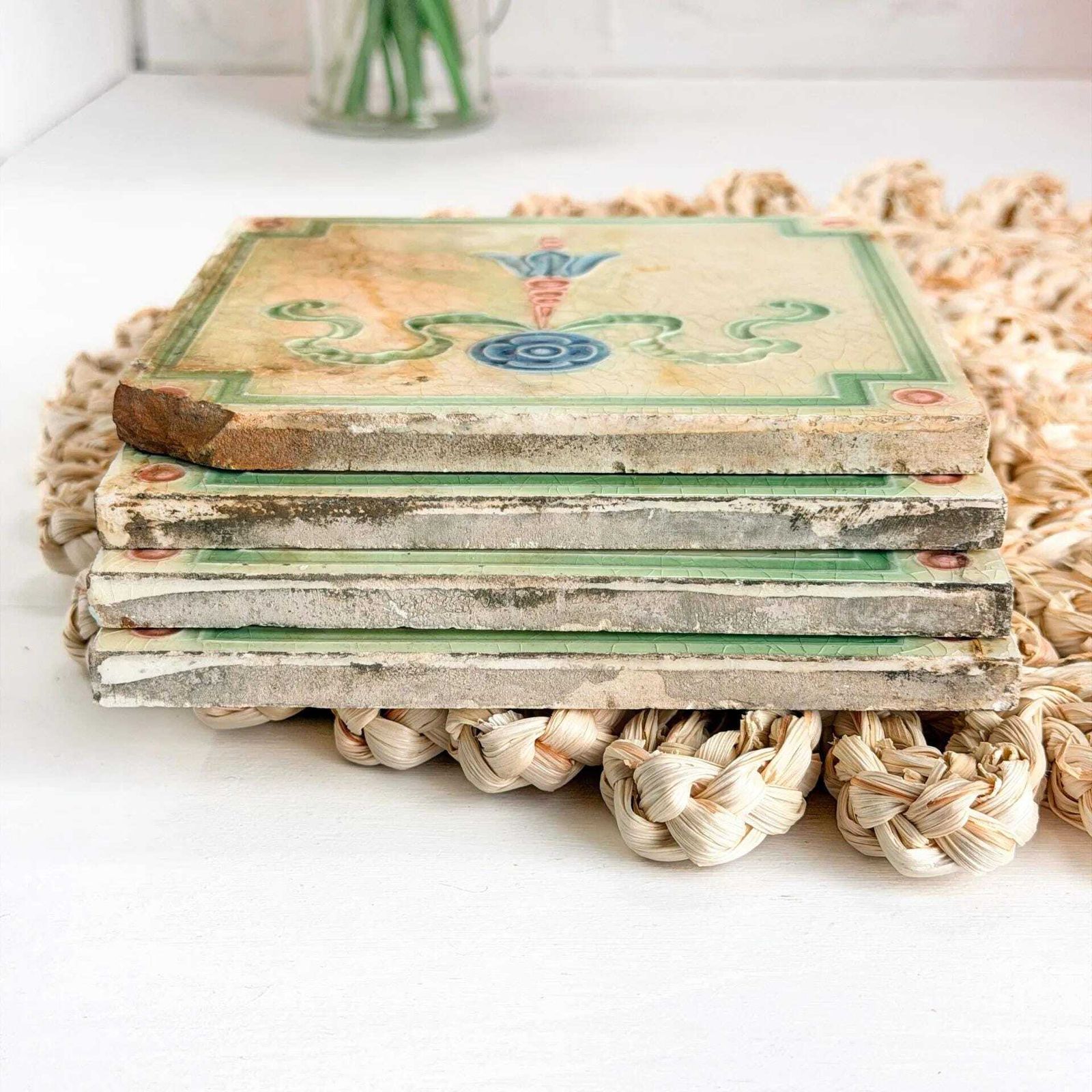 Antique Sherwin & Cotton Art Nouveau 6 Inch Ceramic Tiles Set Of 4 photo furniture