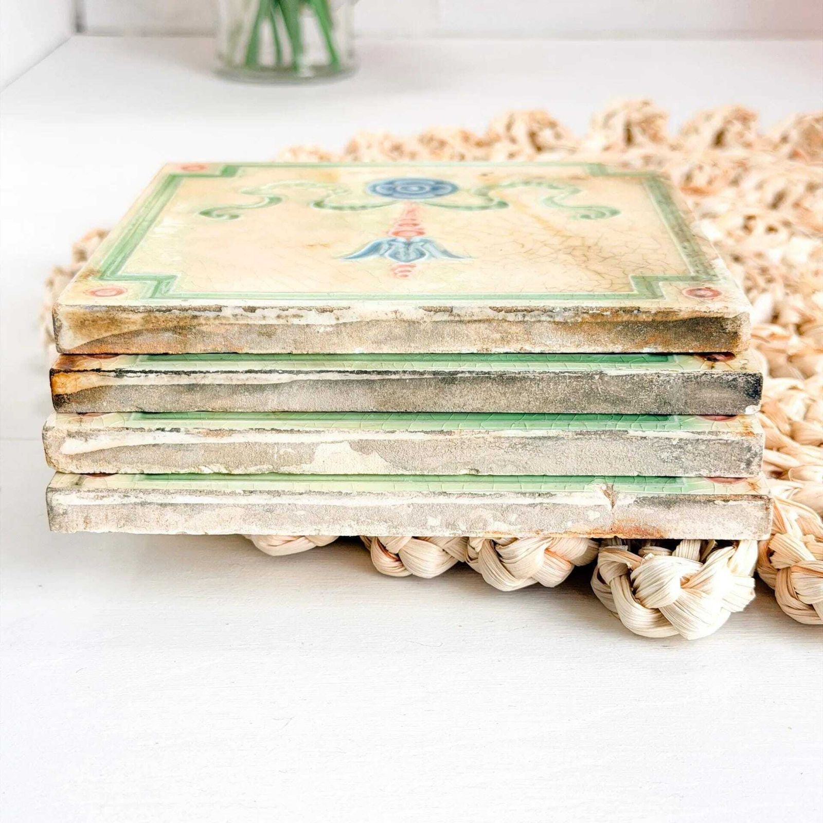 Antique Sherwin & Cotton Art Nouveau 6 Inch Ceramic Tiles Set Of 4 photo 93.0