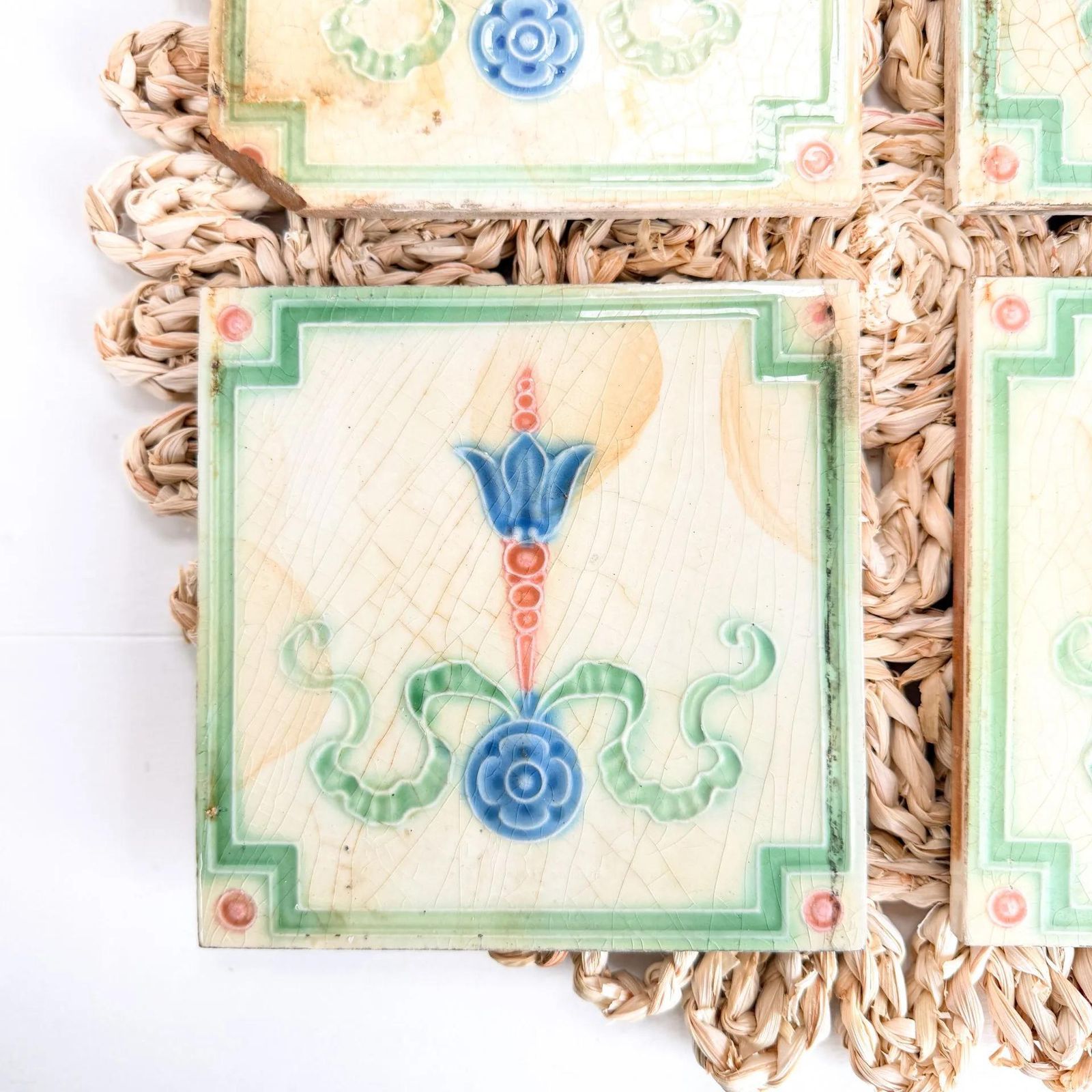 Antique Sherwin & Cotton Art Nouveau 6 Inch Ceramic Tiles Set Of 4 photo buy