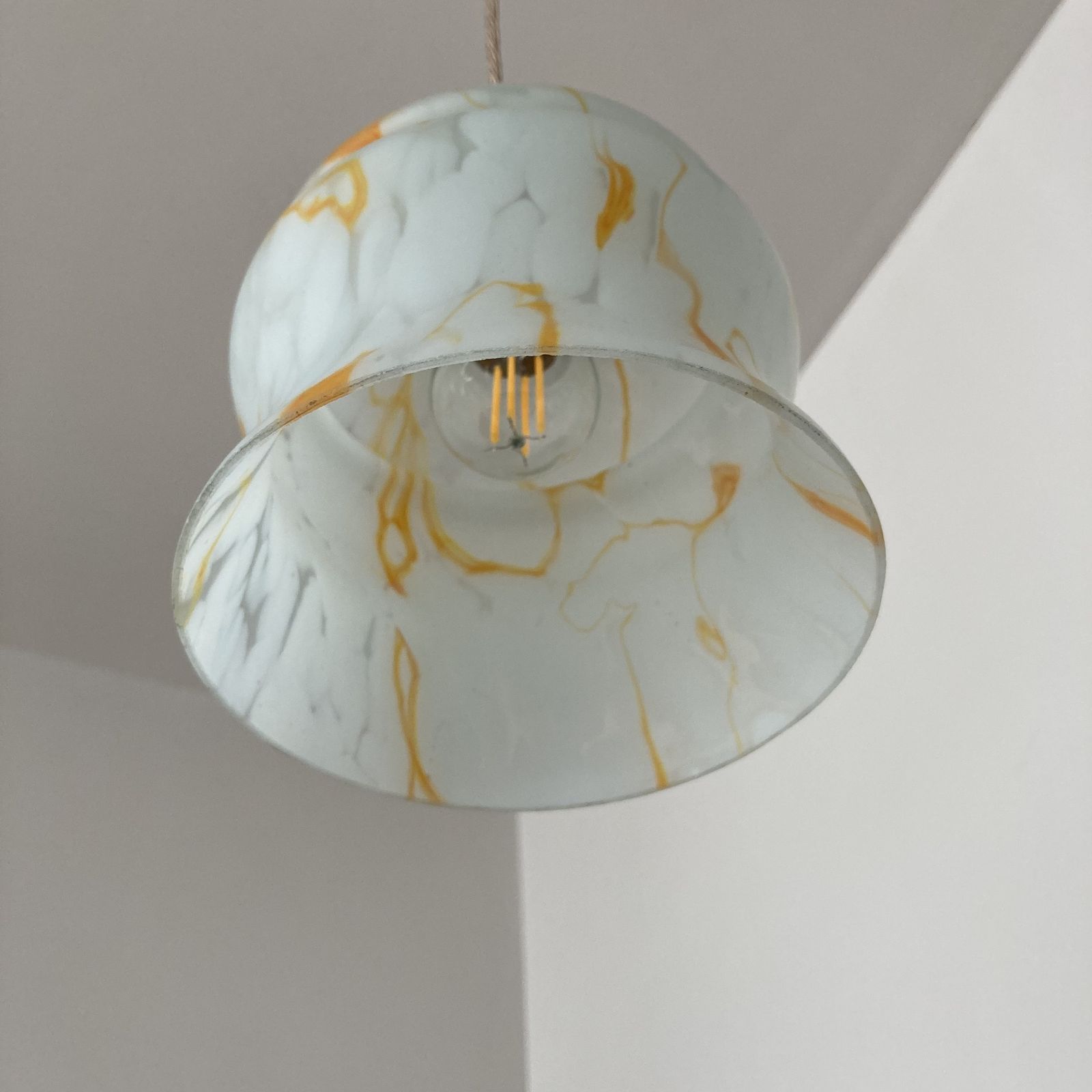 White And Orange Mottled Curved Glass Shade photo for sale