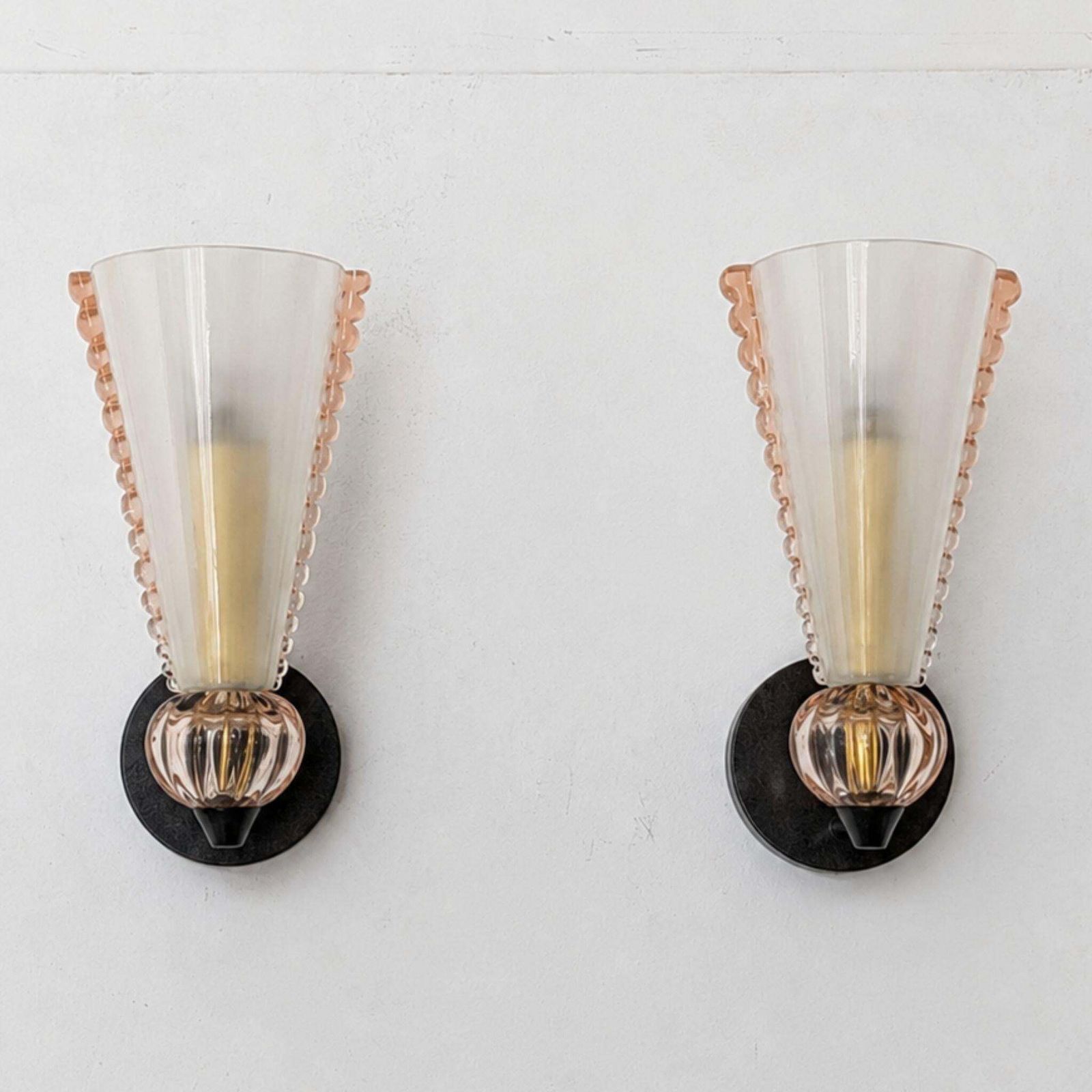 Lighting Mid Century Modern Pink Wall Lights Murano Glass Sconces Barovier & Toso Style photo