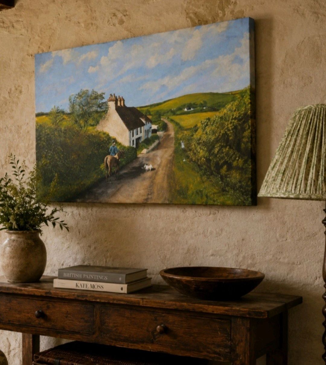 Signed English Cottage Landscape Oil Painting 1985 photo for sale