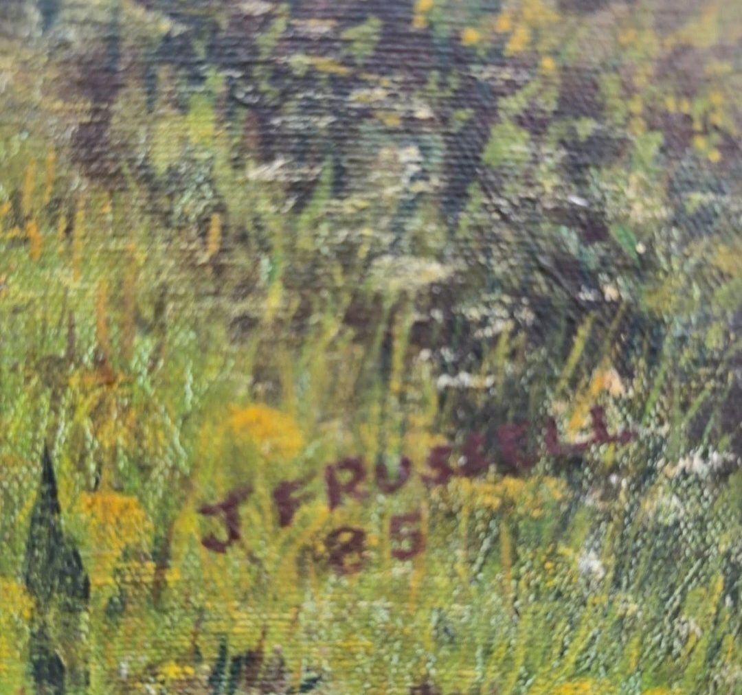 Signed English Cottage Landscape Oil Painting 1985 photo vinterior