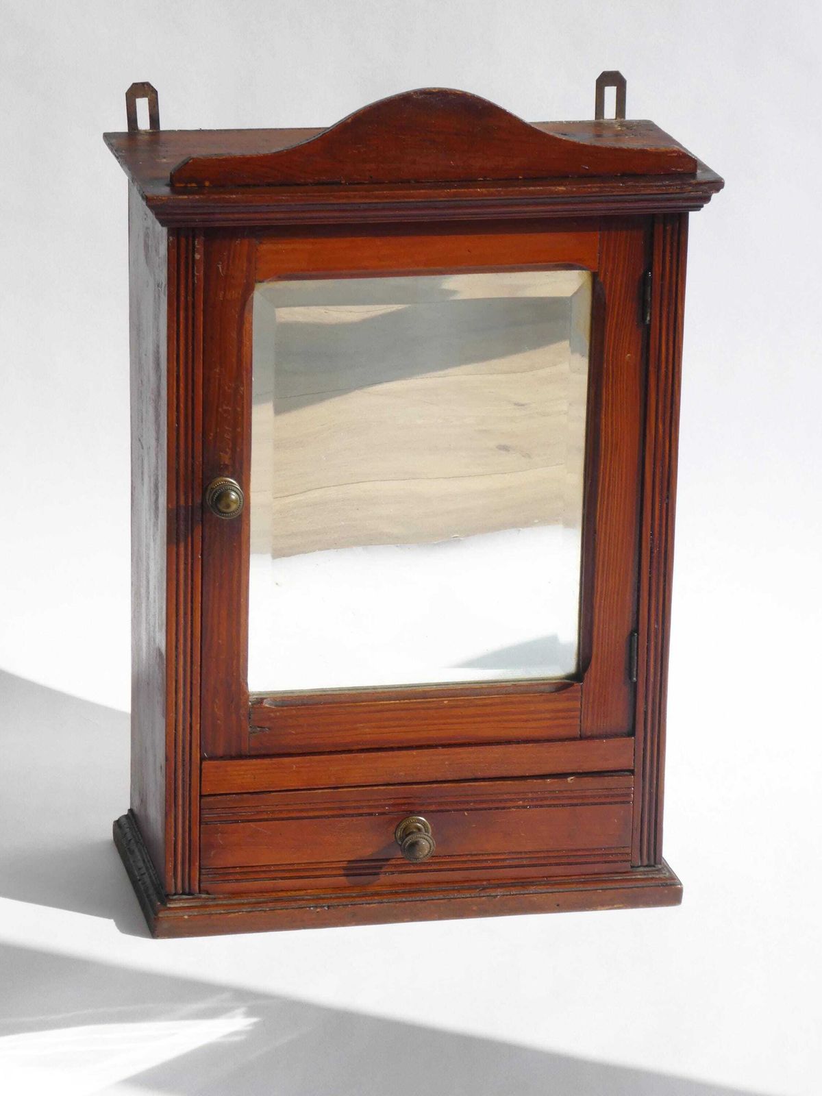 Antique Art Deco Wooden Wall Cabinet With Mirror, Carved Apothecary With Shelves And Drawer, Wall Farmhouse Decor photo for sale