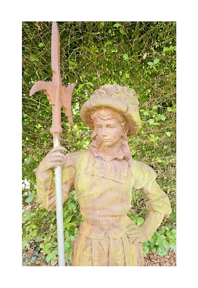 A Very Fine 20th Century Large Pair Of Cast Iron Figurative Garden Sculpture Of A Pair Of Swiss Guards photo for sale