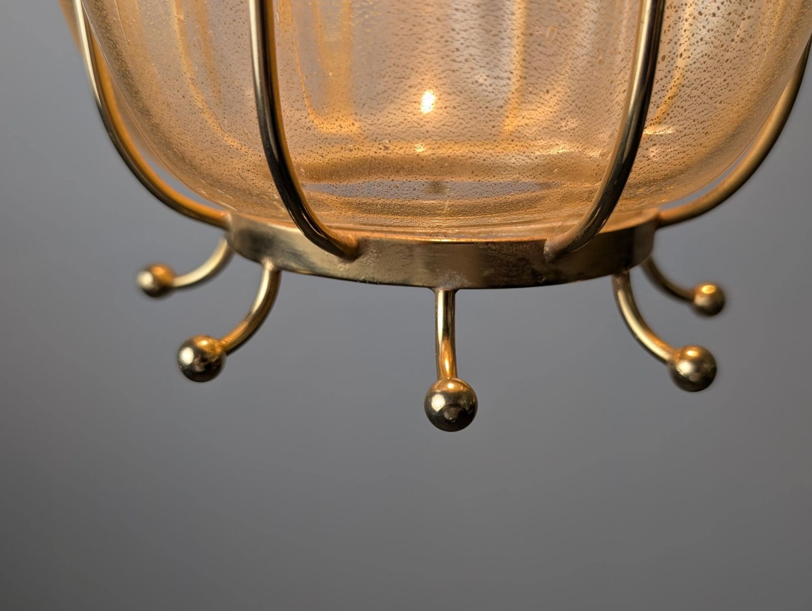 Barovier & Toso Murano Glass Blown Lantern With 24k Gold And Brass, 1960s photo vintage
