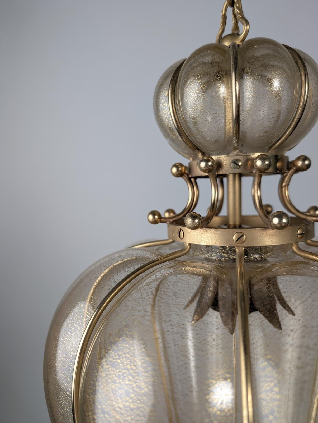 Lighting Barovier & Toso Murano Glass Blown Lantern With 24k Gold And Brass, 1960s photo