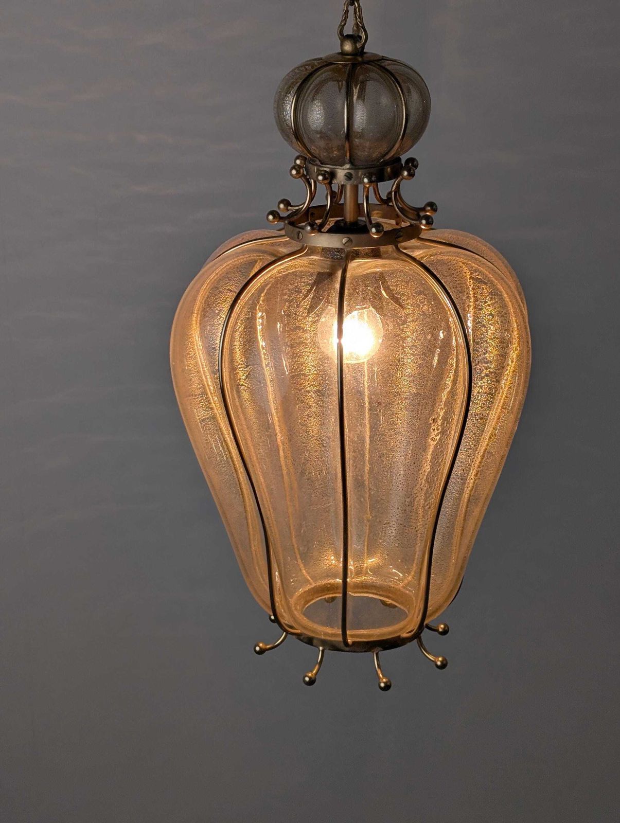 photo buy Barovier & Toso Murano Glass Blown Lantern With 24k Gold And Brass, 1960s
