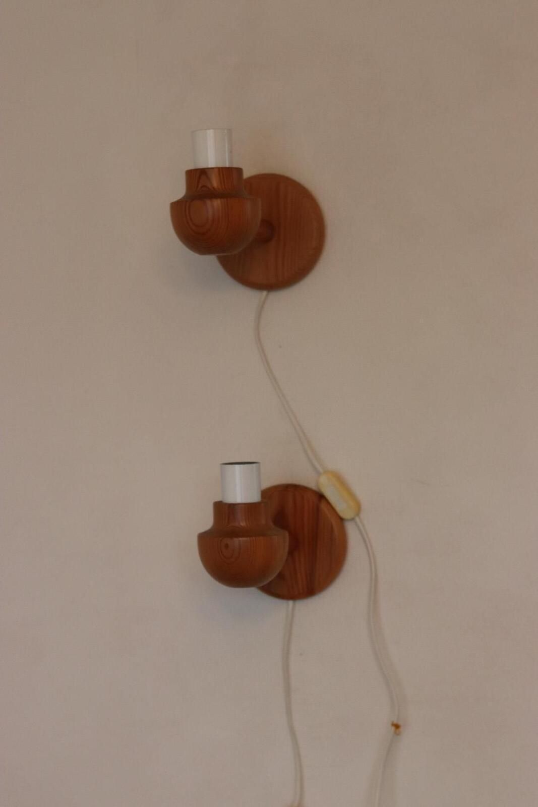 photo furniture Pair Of Vintage Wall Lamps By Ikea – Pine Wood Lamps