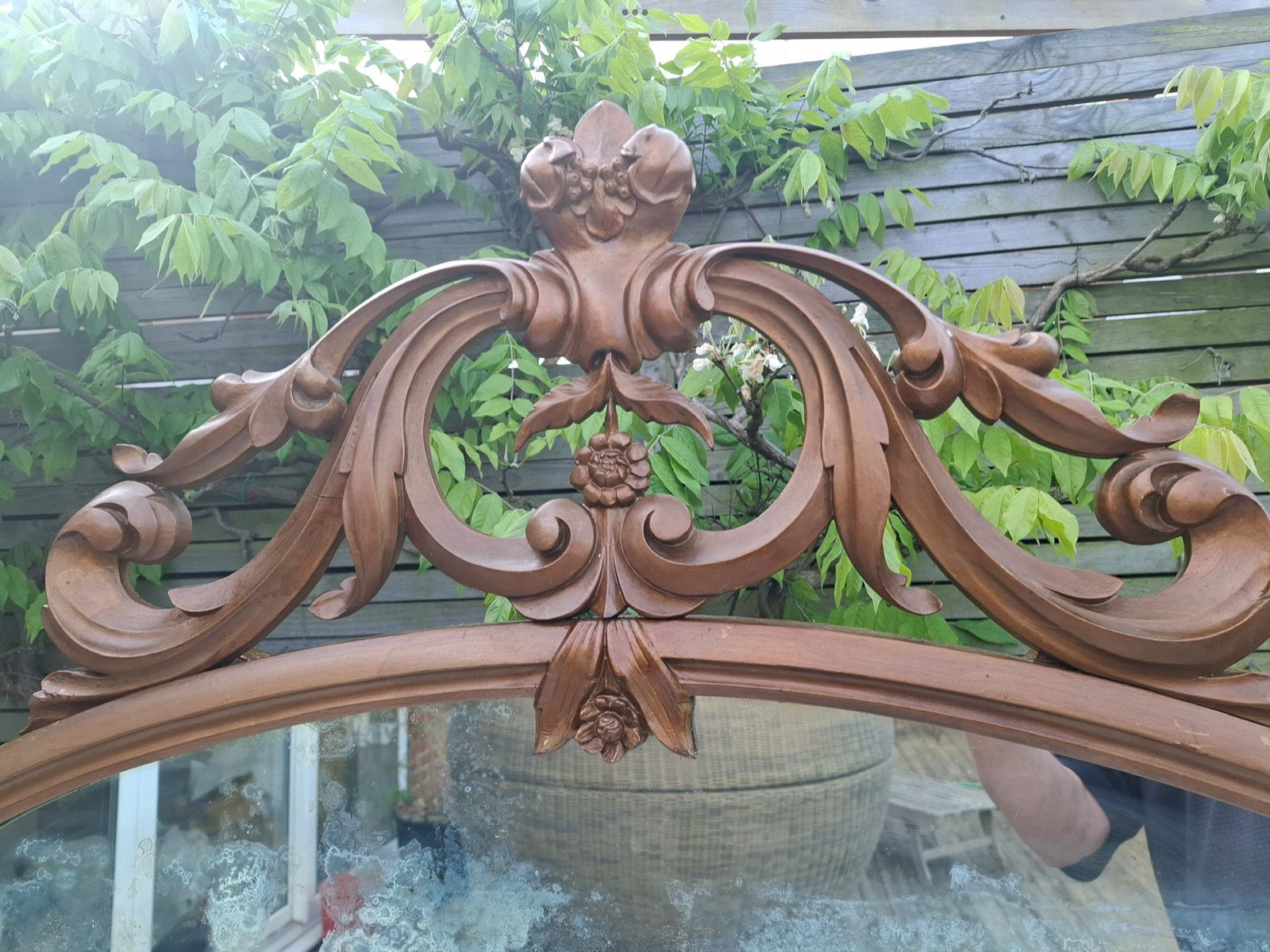 Furniture 18th Century Louis Vx Style Serpentine Marble Top Heavily Carved Hall Table Mirror photo