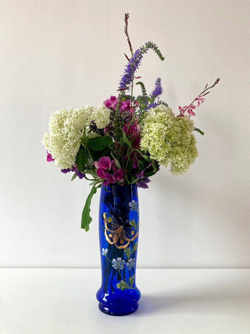 Set Of Blue Glass Vases With Paintings photo furniture