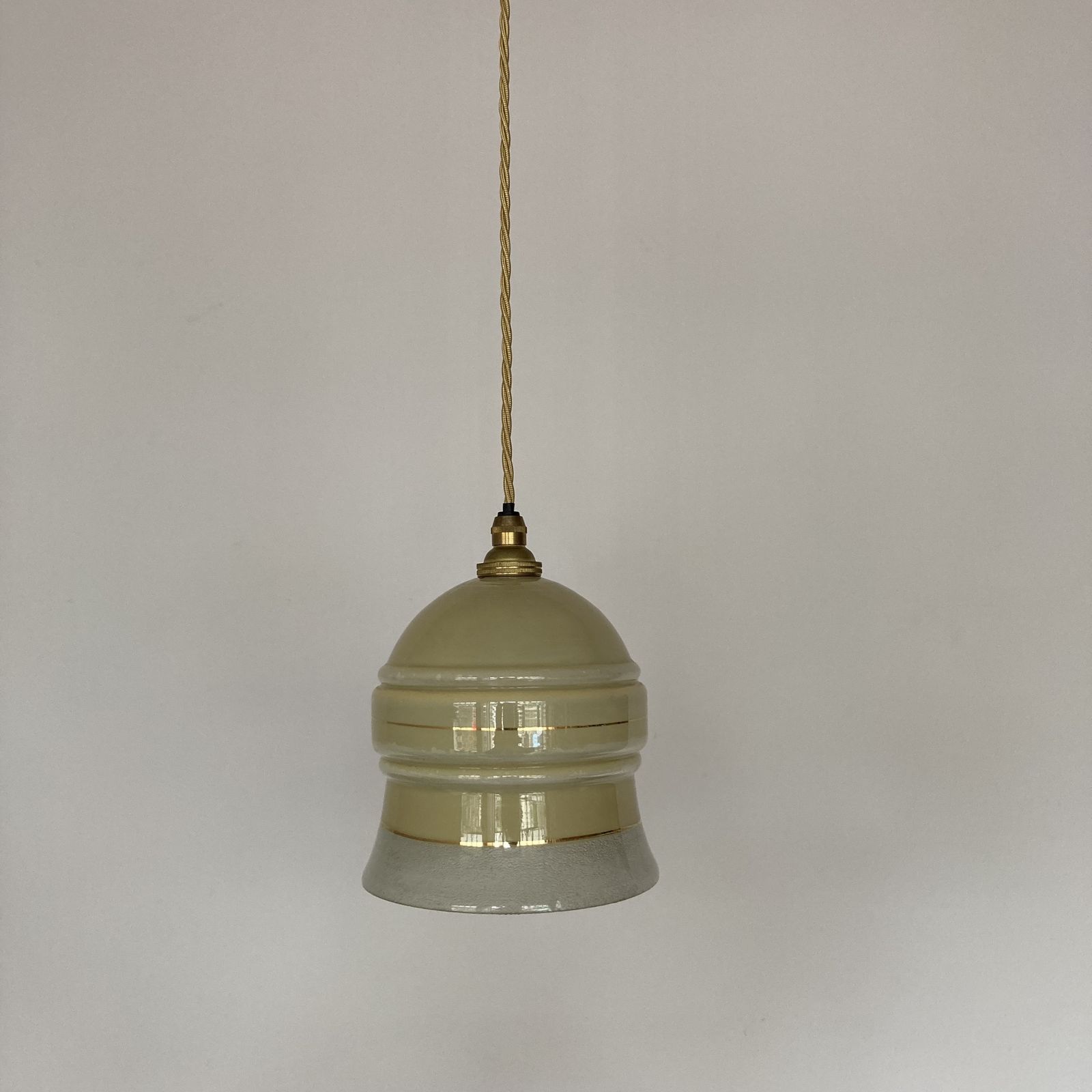 Yellow Textured Glass Shade With Gold Band Details