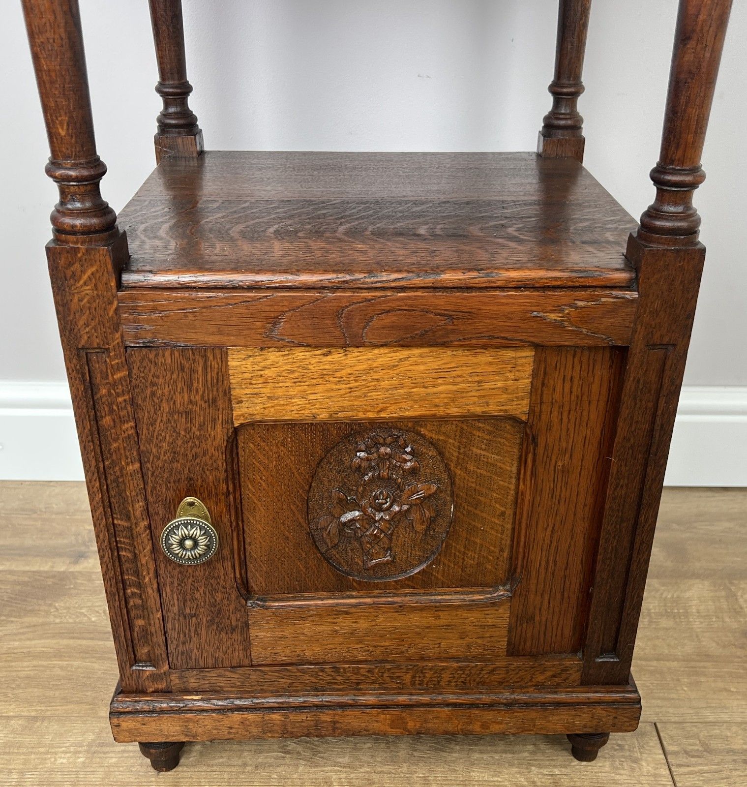 Pair Of Bedside Tables Antique French Marble Top Carved Oak Cabinets Lot 6093 photo buy