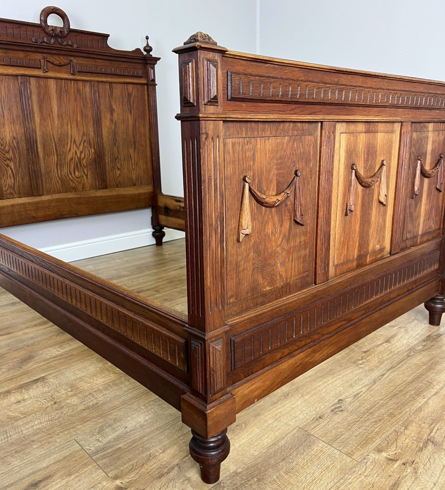 Bed Antique French Style Oak Double Bed Frame Carved Headboard Lot 6094 photo 449.0