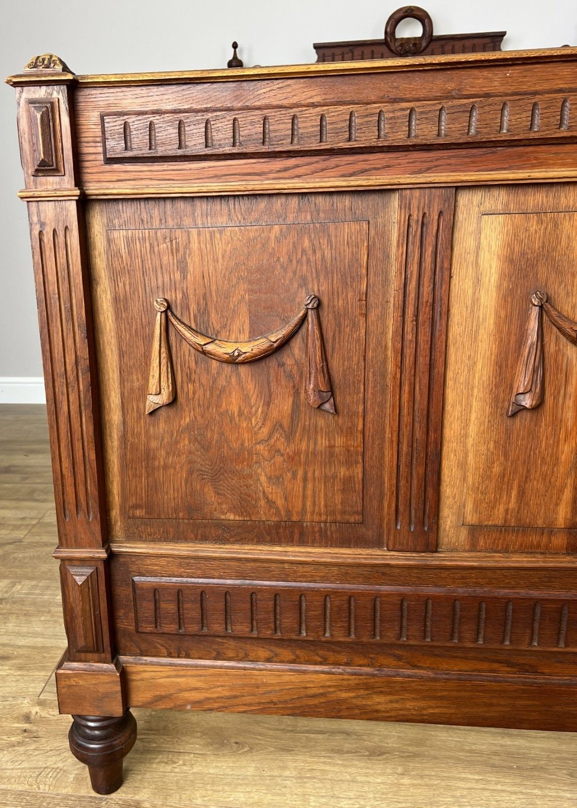 Bed Antique French Style Oak Double Bed Frame Carved Headboard Lot 6094 photo vintage