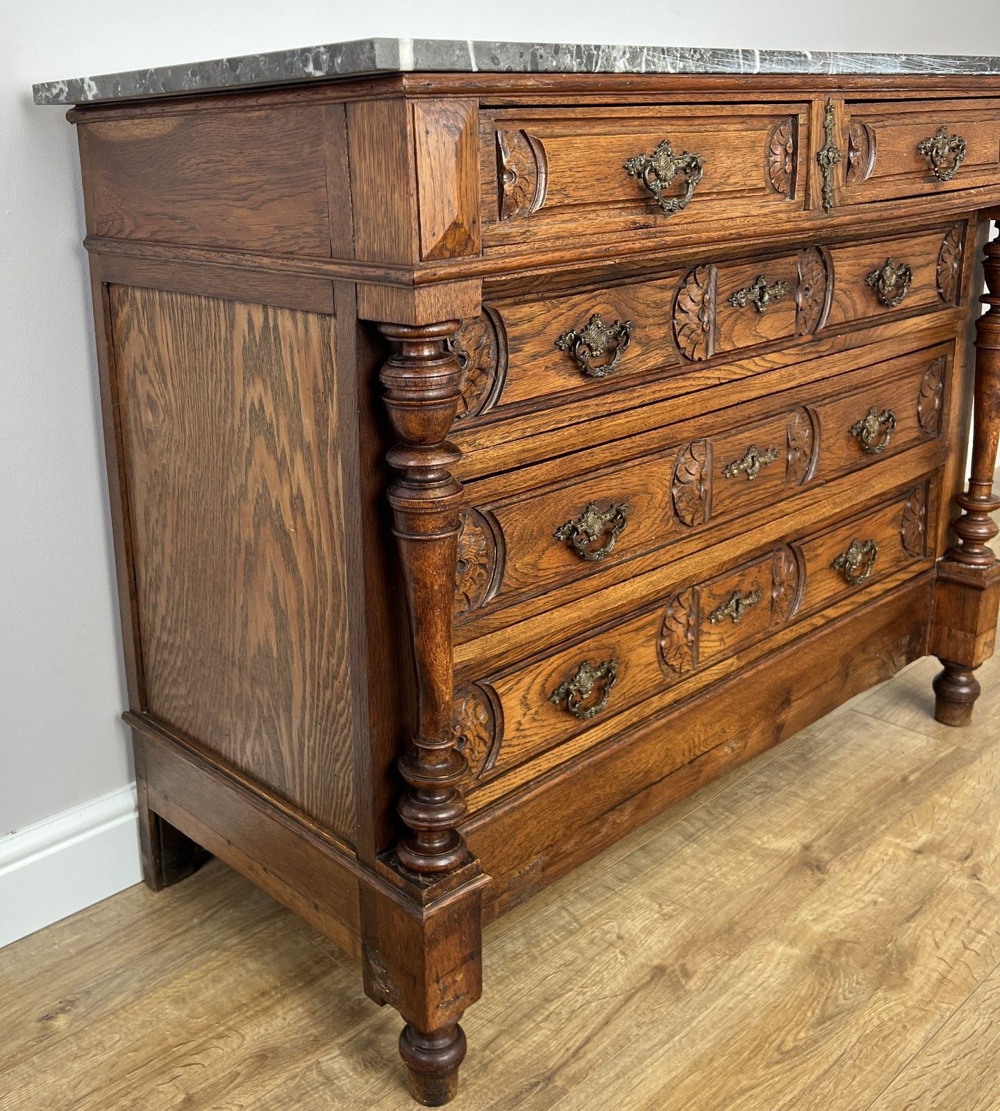Chest Of Drawers Antique French Style Marble Top Walnut Cabinet Lot 6077 photo Furniture