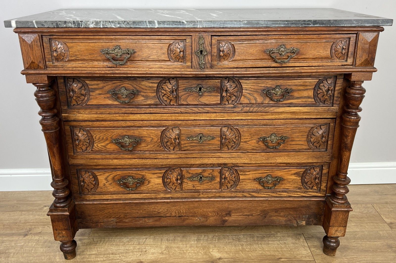 Chest Of Drawers Antique French Style Marble Top Walnut Cabinet Lot 6077 photo 599.0