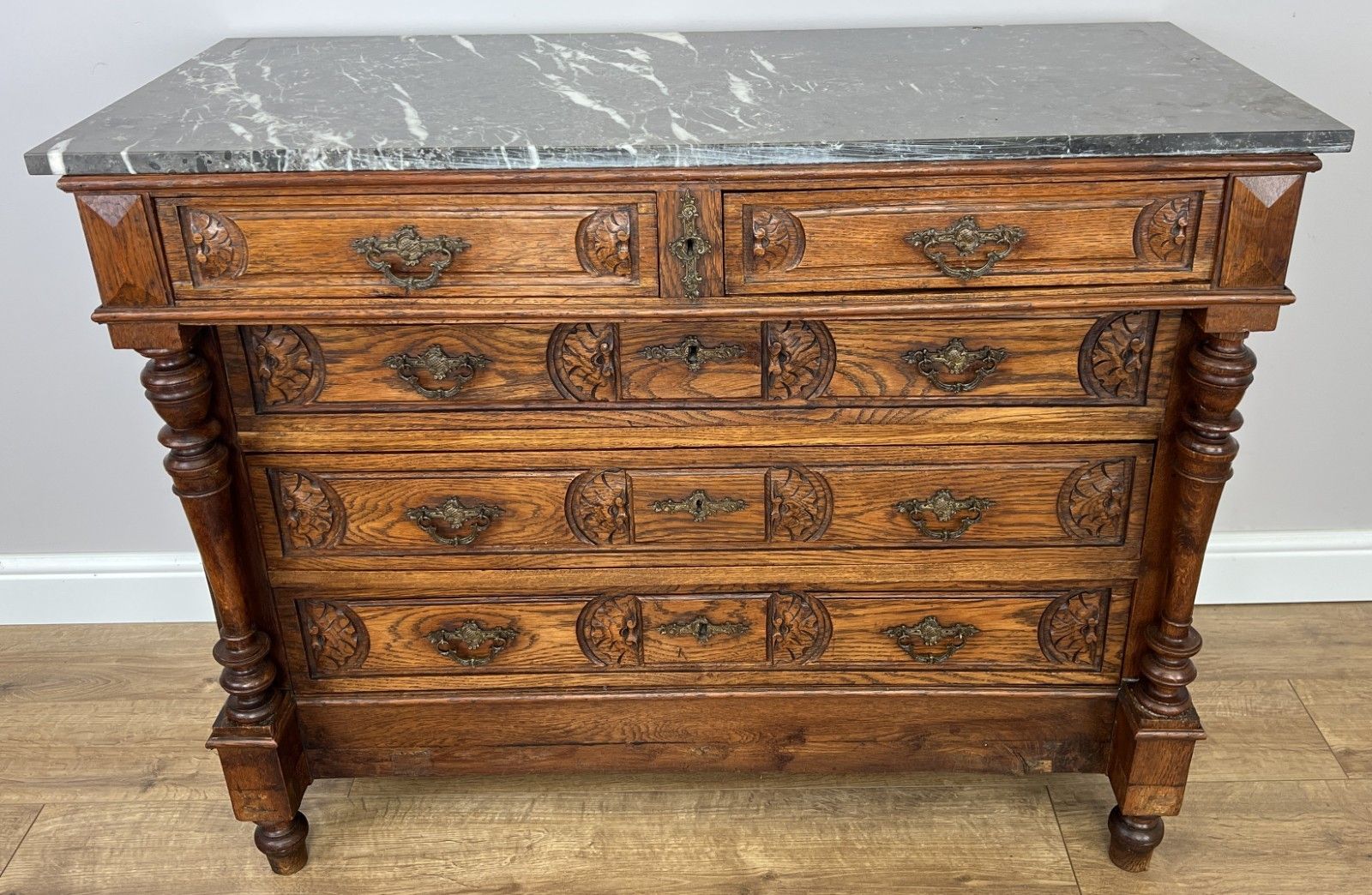 Chest Of Drawers Antique French Style Marble Top Walnut Cabinet Lot 6077 photo buy