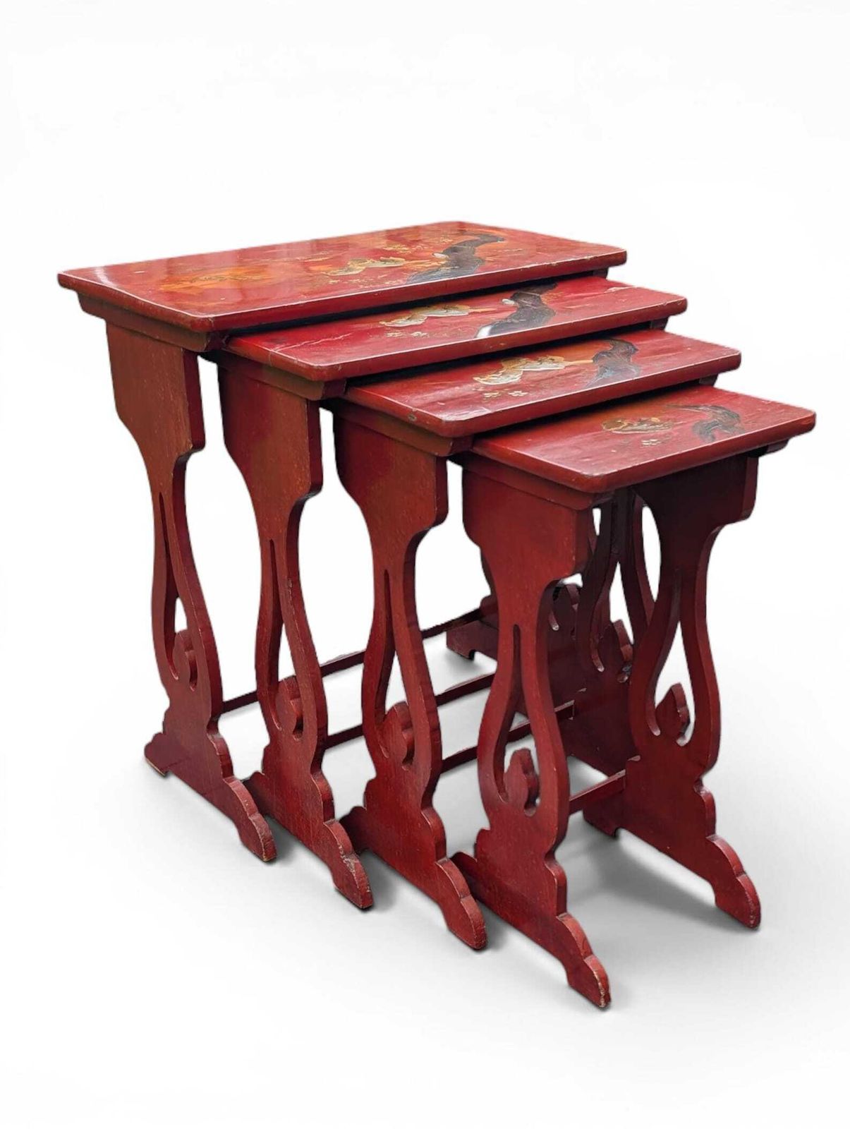 Japanese Lacquer Nesting Tables Red Chinoiserie Side Tables Mid Century photo furniture