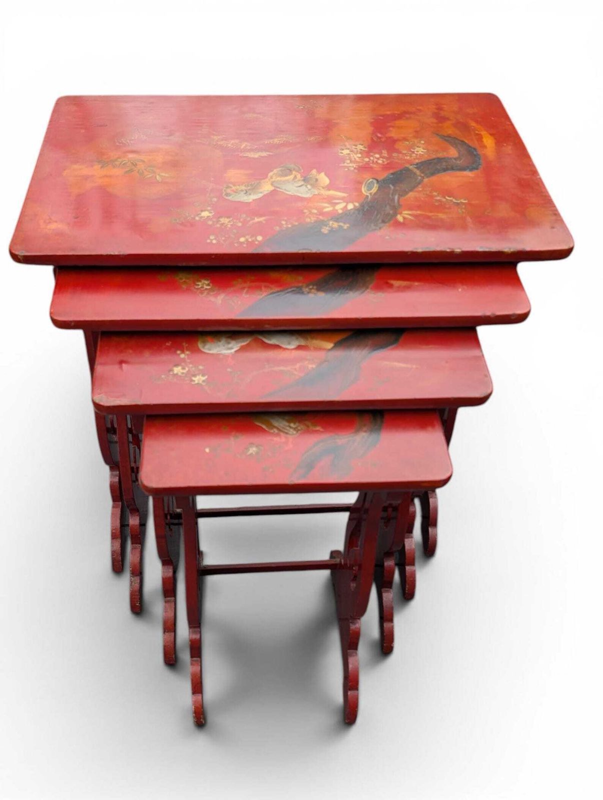 Japanese Lacquer Nesting Tables Red Chinoiserie Side Tables Mid Century photo Furniture