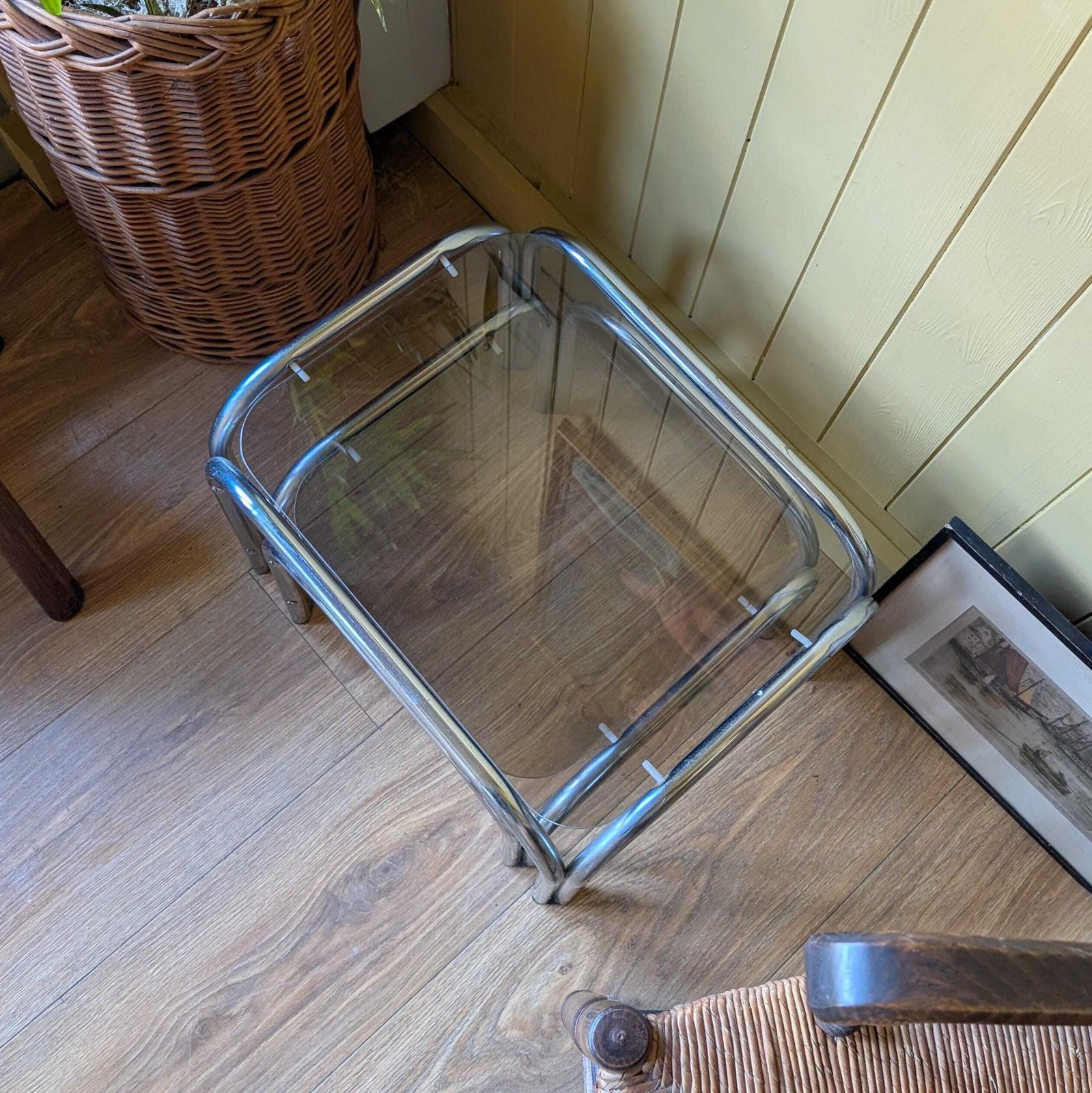 Mid Century Chrome And Smoked Glass Nesting Tables photo Furniture