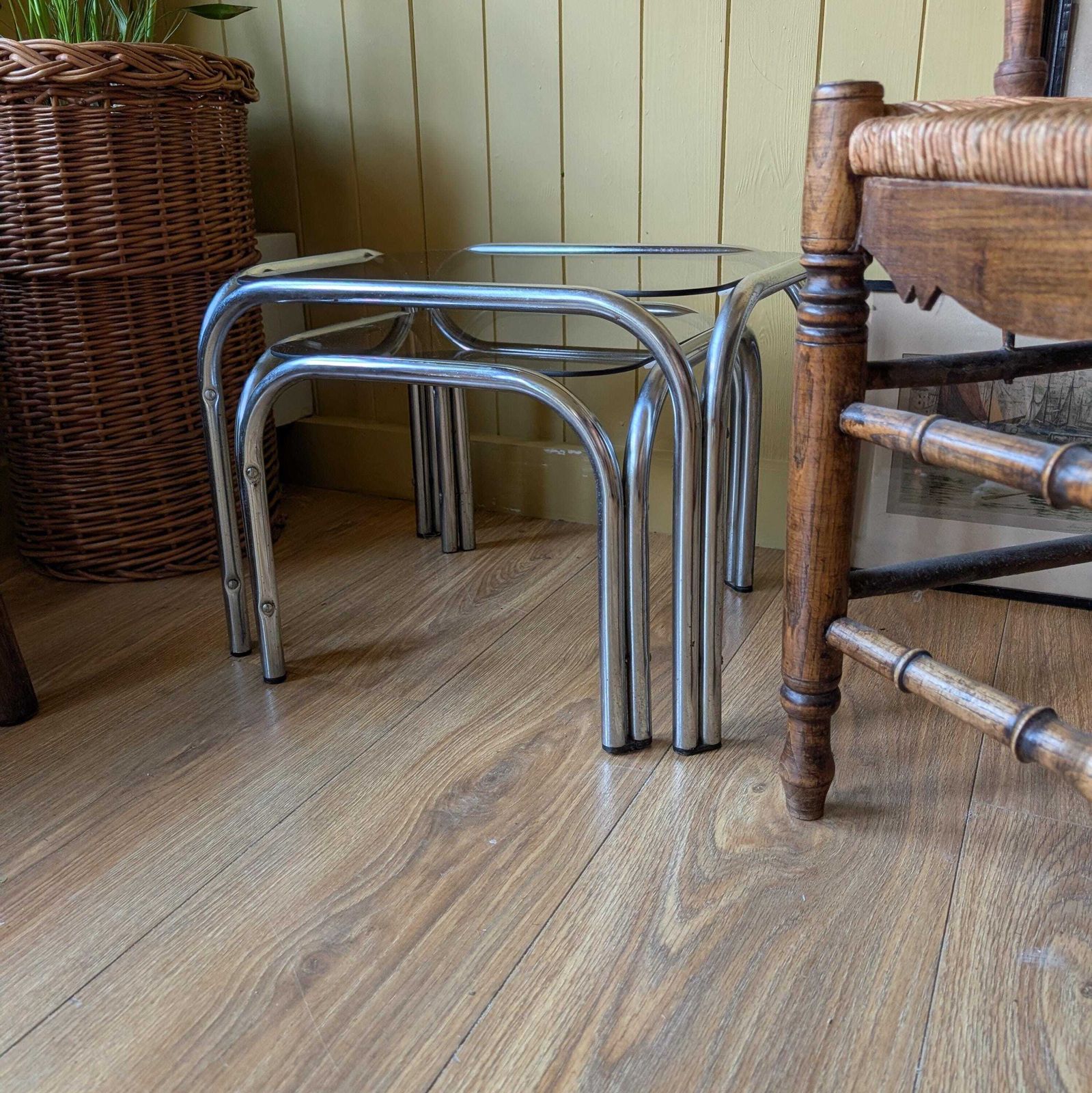 Mid Century Chrome And Smoked Glass Nesting Tables photo 150.0