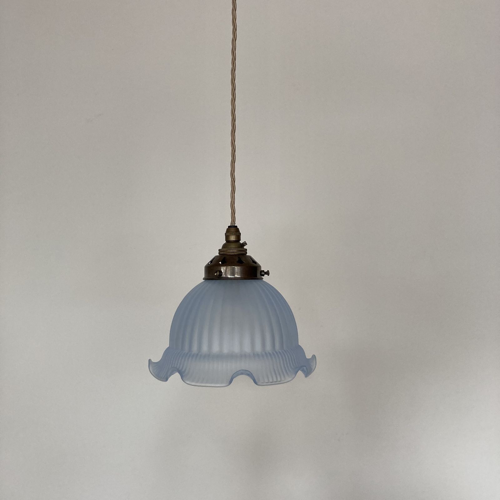 Blue Frosted Glass Shade With Ribbed Handkerchief Detail