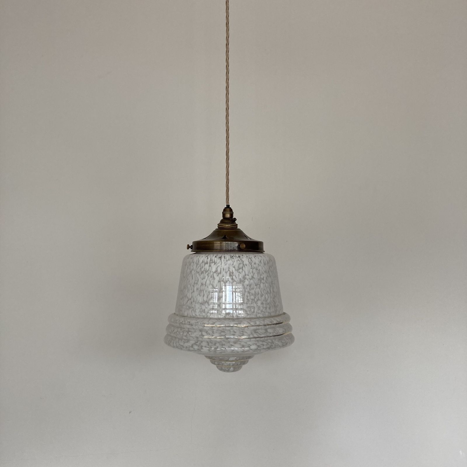 White Mottled Glass Shade With Gold Band Detail