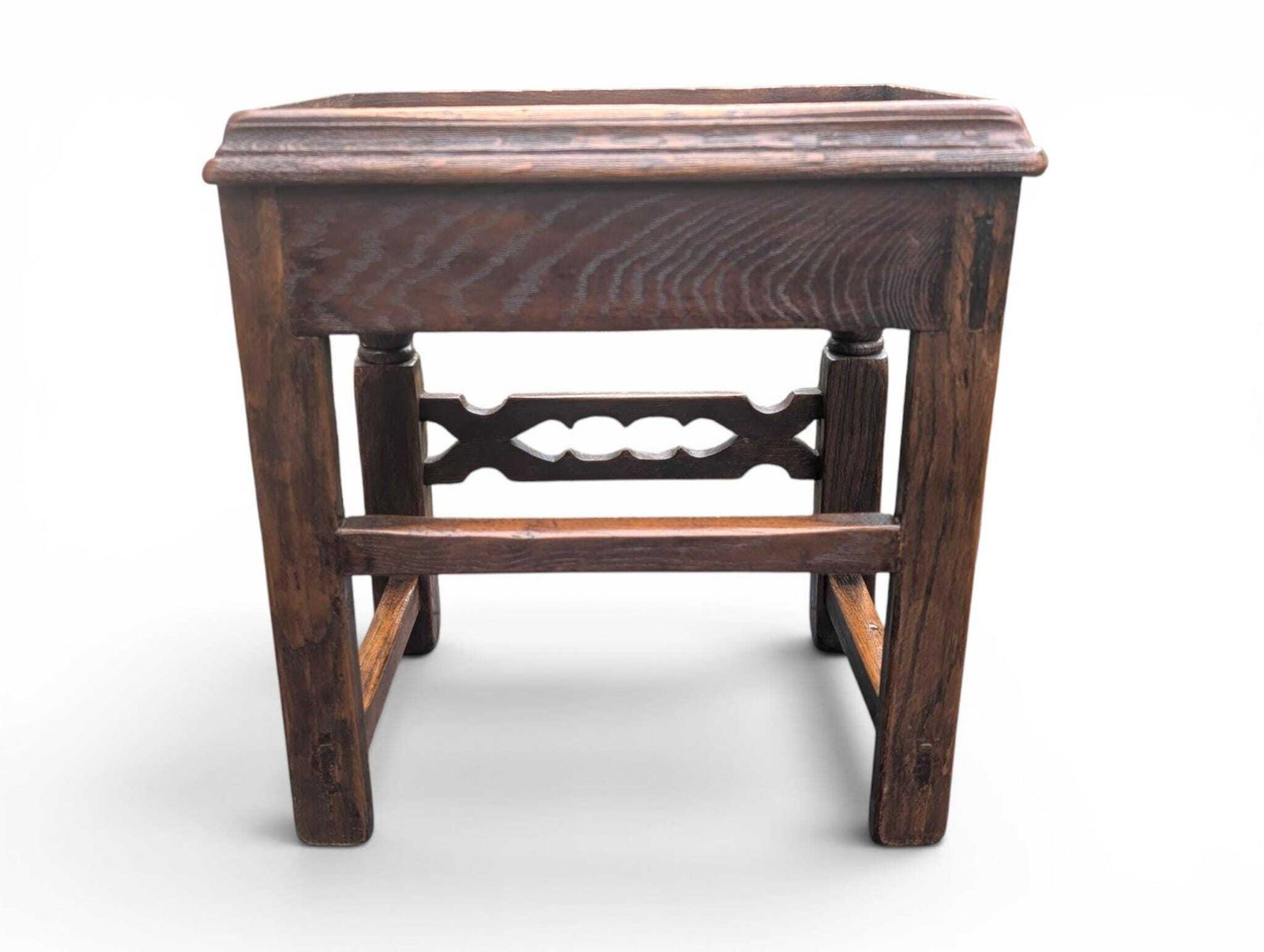 249.0 1930s Carved Oak Side Table With Hidden Drawer Tudor Revival Style photo