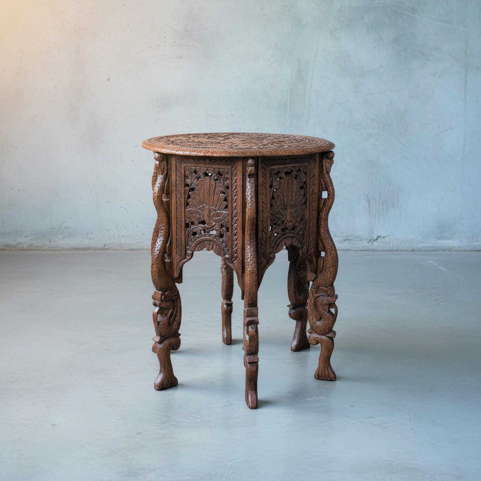 Indonesian Carved Wood Side Table, Mid 20th Century