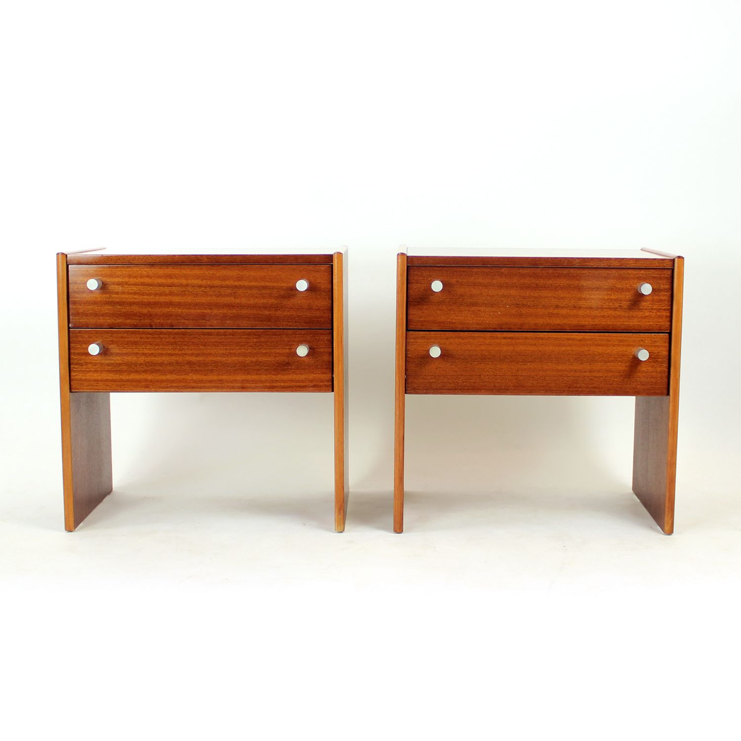 Set Of 2 Square Bedside Tables In Mahogany, Czechoslovakia 1970s