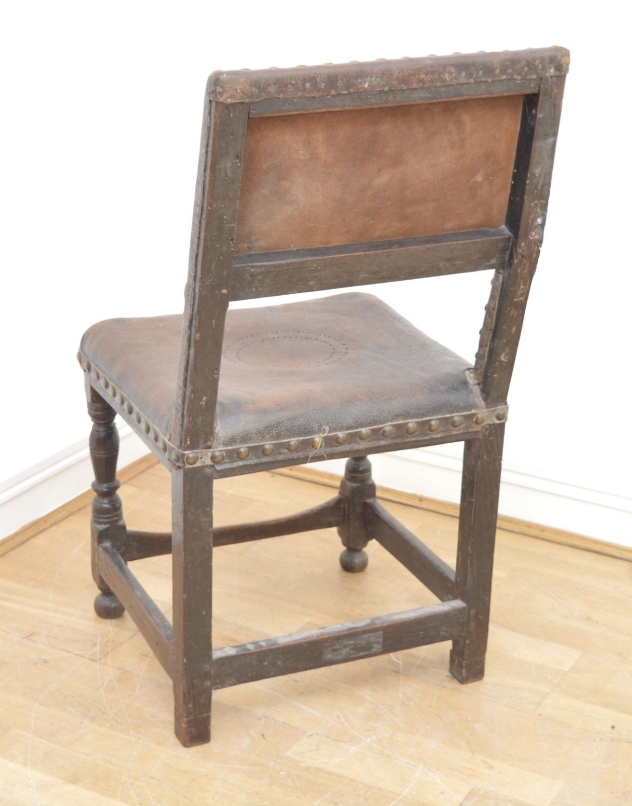 17th Century Oak Leather And Brass Studded Chair photo furniture