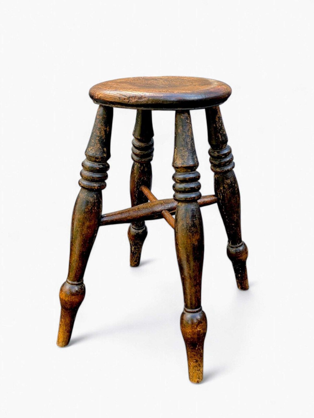 19th Century English Elm Stool: Victorian Country Style, Worn Patina photo buy