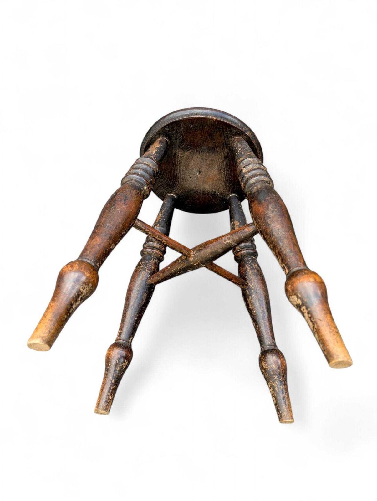 photo buy 19th Century English Elm Stool: Victorian Country Style, Worn Patina