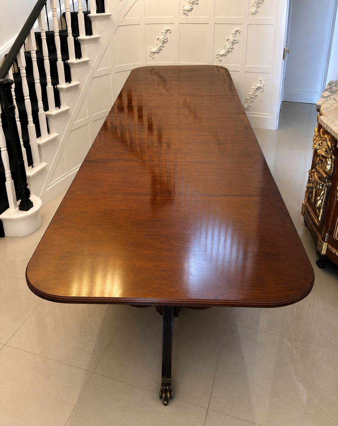 Antique English Mahogany Banquet Dining Table 22/24 Seater 4 Pedestal 3 Leaves 75 X 130 X 554 Cm photo vinterior