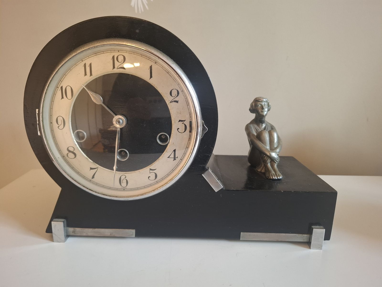 Art Deco Chiming Mantle Clock, Haller Foreign German Mechanism Circa Late 1920s.