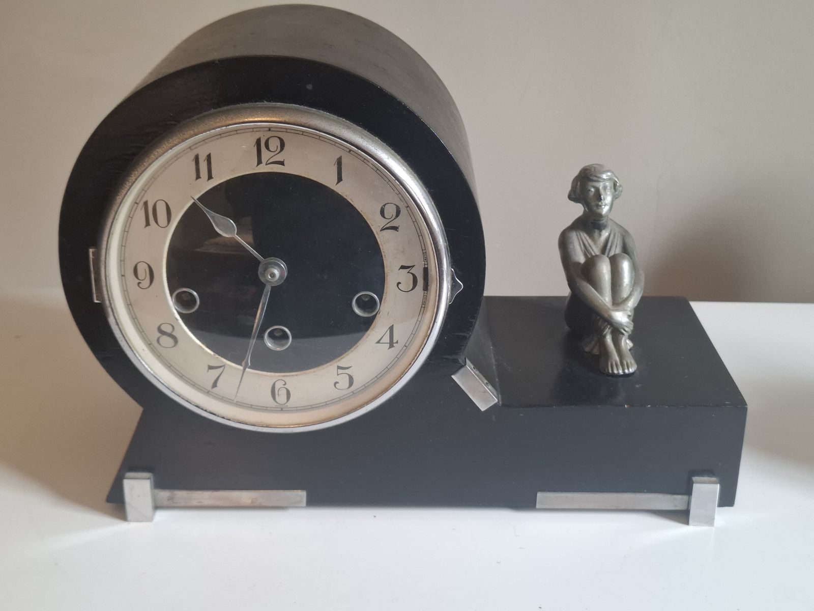 photo buy Art Deco Chiming Mantle Clock, Haller Foreign German Mechanism Circa Late 1920s.