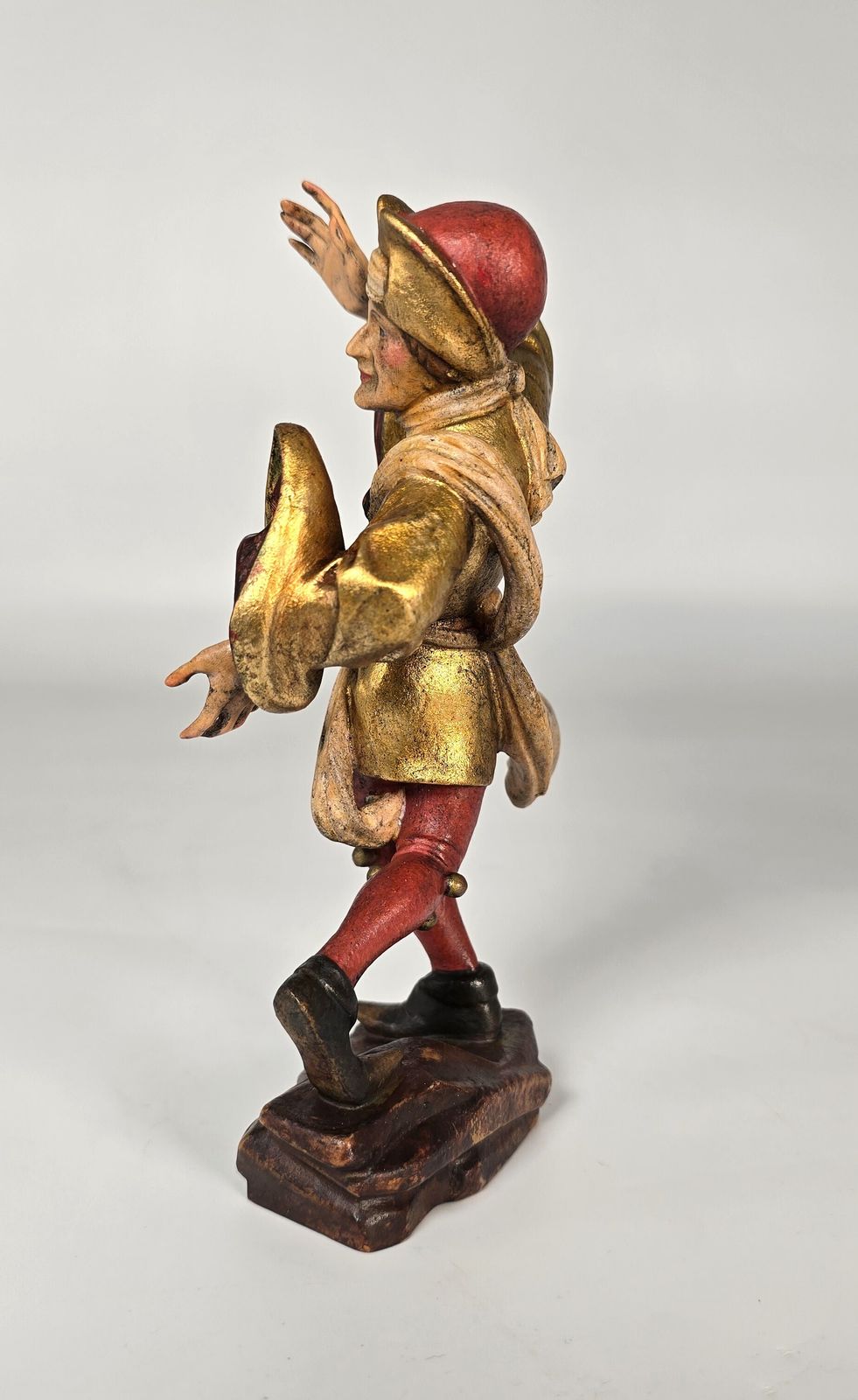 1490.0 A Pair Of Swiss Or Black Forest Carved And Polychrome And Gilt Painted Jester Figures Circa 1930 photo