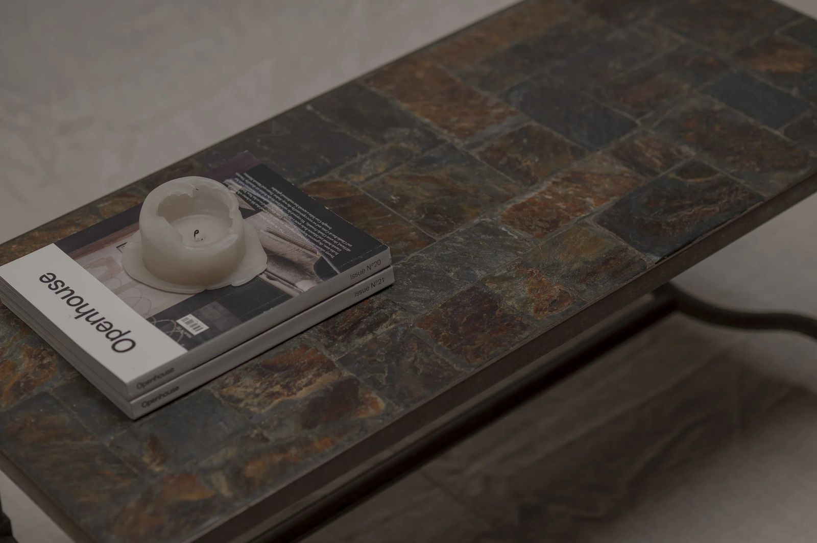 French Mid Century Slate & Iron Coffee Table, 1960s photo furniture