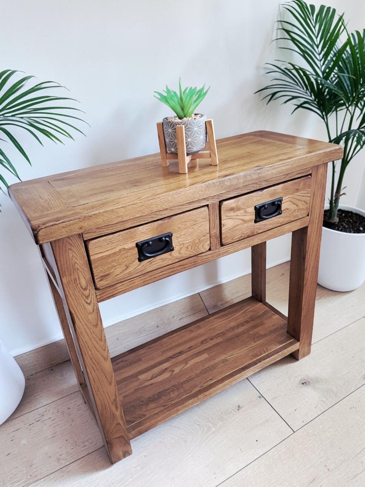 Vintage Country Oak Console Hall Table / Side Table Farmhouse Style 1980 photo furniture