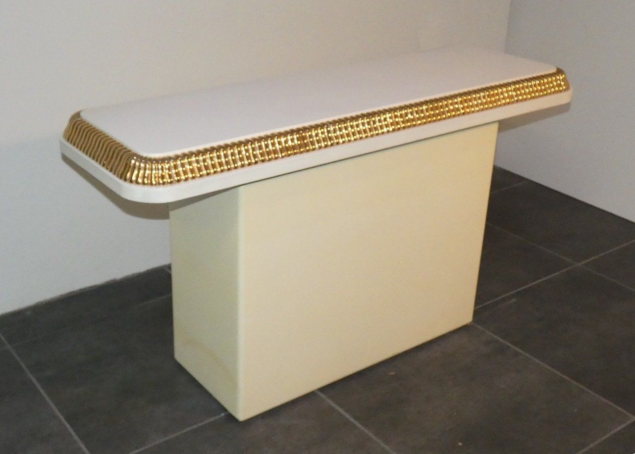 Regency Console Table With Ivory And Gold Lacquer Finish In The Style Of Alain Delon For Maison Jansen, France, 1970s photo for sale