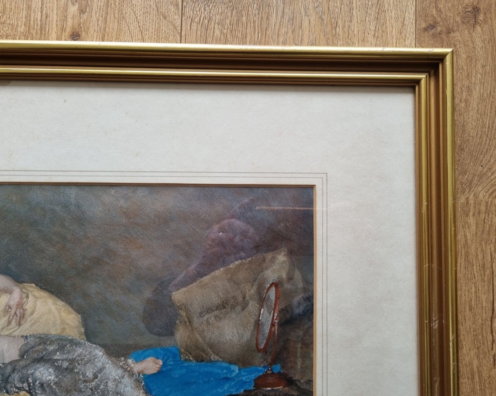 Art Sir William Russell Flint  Vintage Print Reclining Nude 'Silver & Gold' Framed photo