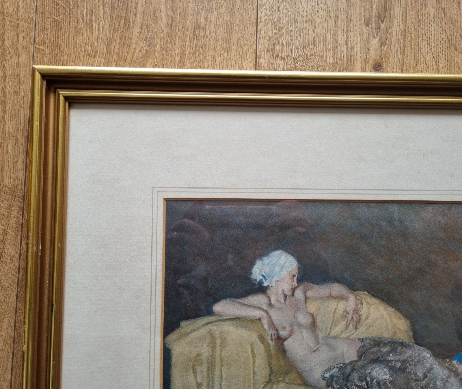 65.0 Sir William Russell Flint  Vintage Print Reclining Nude 'Silver & Gold' Framed photo