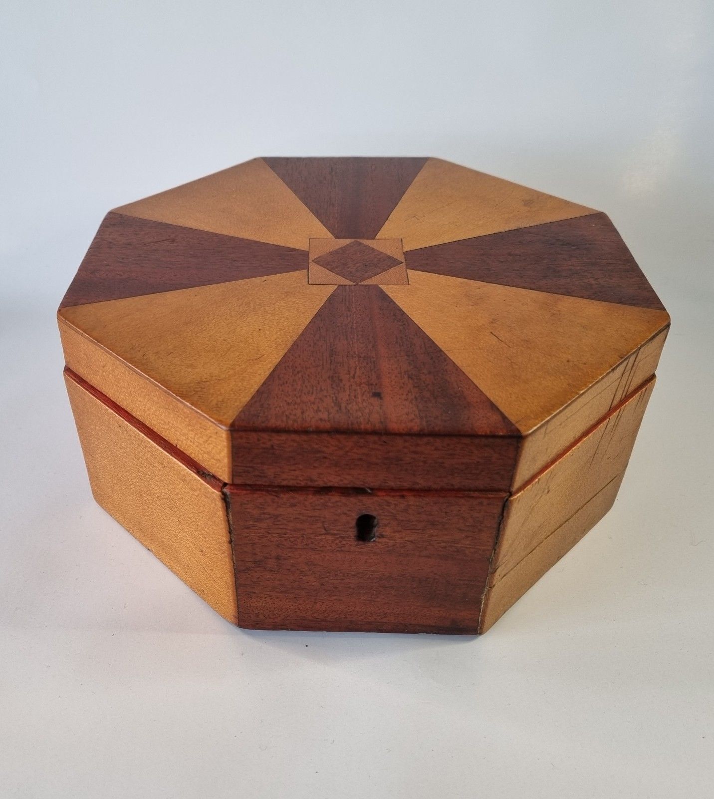 Eary 20th Century Wooden Inlaid Hexagonal Box Writing Jewellery Georgian Revival