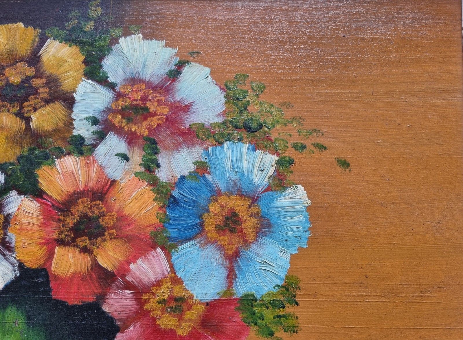 Framed Oil Painting On Board Still Life Vibrant Flowers In Vase photo buy