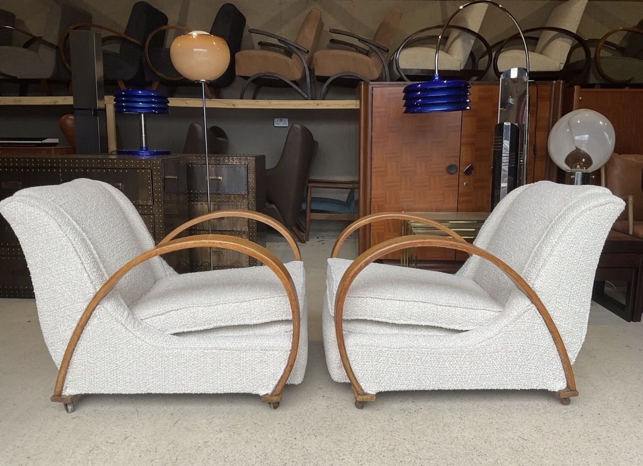 Pair Of Two Large French Bentwood Armchairs In Art Deco Style 1930s