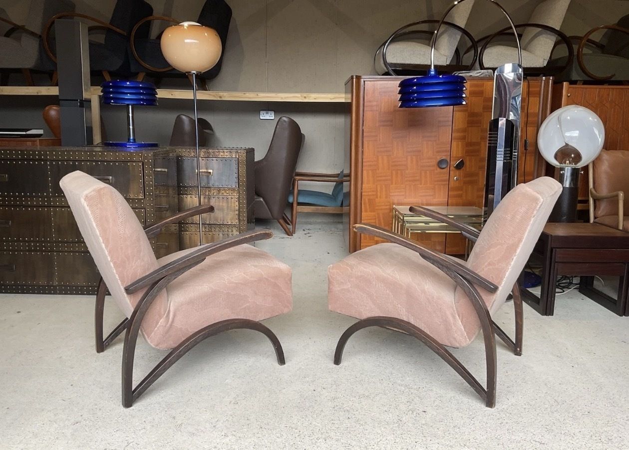 Set Of 2 Art Deco Armchairs By Jindrich Halabala Antique Vintage Design photo for sale